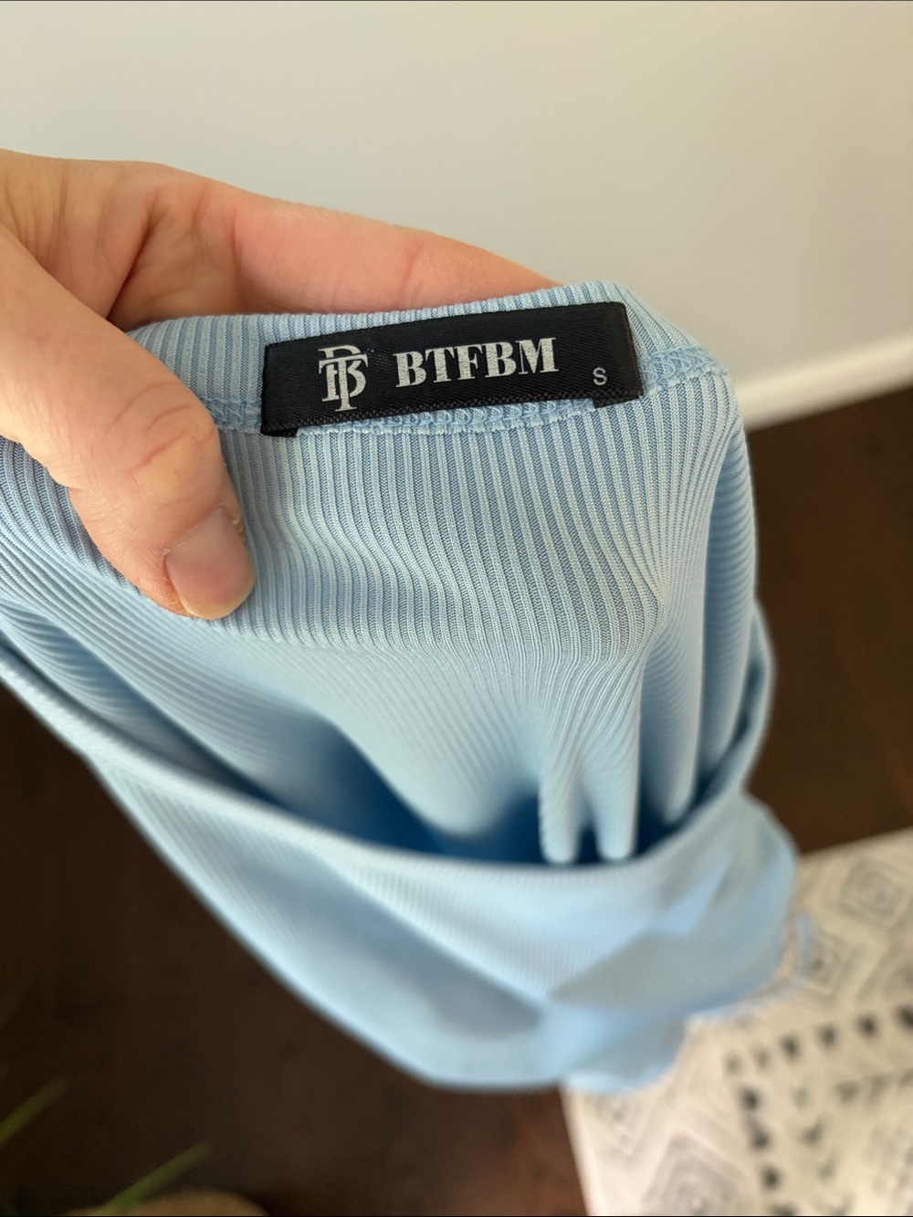 BTFBM Light Blue Ribbed Mini Dress with Side Ruching Size Small - Picture 2 of 4